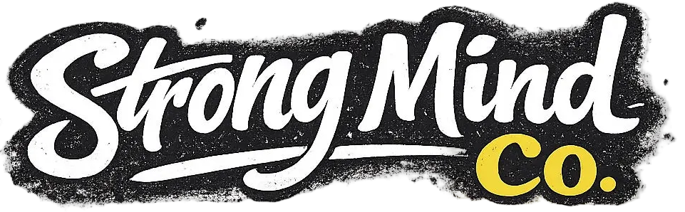 Logo of Strong Mind Co. with a black border and yellow accent on a white background